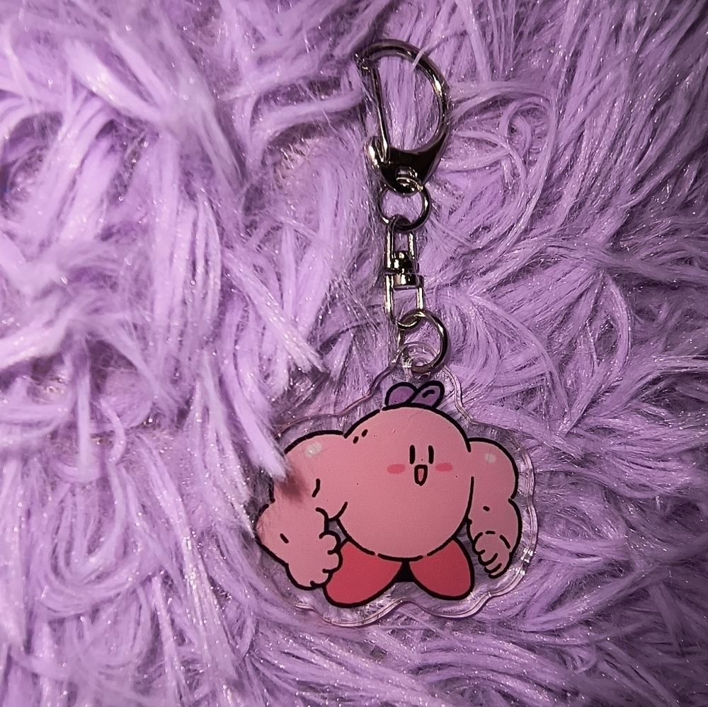 Cute Pink Cartoon Character Keychain hilarious buff Kirby Nintendo accessories - Picture 3 of 5